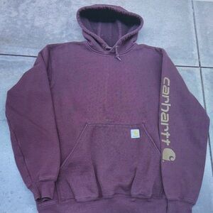 Carhartt Men's Burgundy Hoodie with Gold Logo